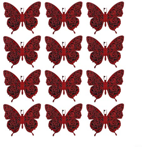Lot de 12 autocollants muraux 3D papillon avec décorations dorées scintillantes pour décoration d'intérieur, Saint-Valentin et fêtes de mariage (PJD4013-ZC)