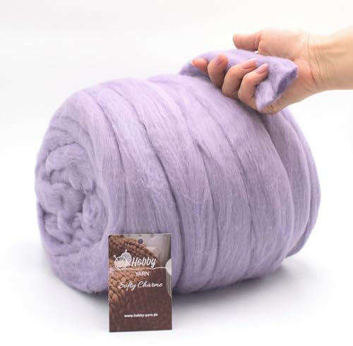 Hobby YARN – Softy charm – 100 % ny ull, 1 kg per garn, XXL merinoull, extra tjock filtull, torr och våt tovning, handstickning, filtar, babyfiltar, husdjurssäng (47435 – Wisteria Mist)
