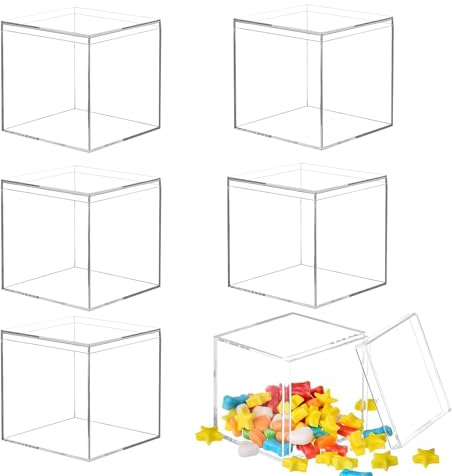 6 pezzi di scatola espositiva in acrilico con coperchio, 10 x 10 x 10 cm. Scatola regalo in plastica trasparente quadrata in acrilico con coperchio. Scatola di stoccaggio acrilica piccola a cubo