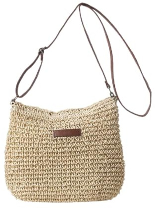 Yilnlg Strohtasche für Damen, Sommer Strand Crossbody Tasche mit Reißverschluss und verstellbarem Riemen, Handgefertigte BöHmische Schultertaschen für Strand Reisen Urlaub