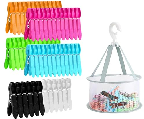 Clothes Pegs for Washing Line with Bag, 60 Pack Extra Strong Laundry Pegs 6 Colors Plastic Washing Pegs, Rust Resistant Washing Line Pegs Clothes Pegs and Bag for Home and Garden