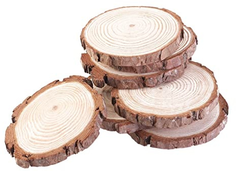 OUNONA 5pz Dischi in Legno Dischetti Legno Grezzo Rotondi Fette Tronco Legno Rondelle di Legno per Decorazione Bricolage 7-9CM