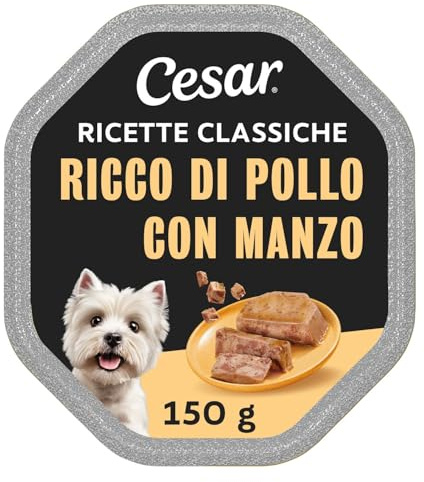Cesar Ricette Classiche Cibo per Cane, con Pollo e Manzo Saporiti, 150 g, 14 Vaschette