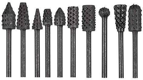 Bestgle 1/8''(3mm) Shank Rotary Burr Rasp Set Carbon Steel Wood Carving File Rasp Drill Bits Fit Dremel Rotary Tools for DIY Woodworking Wood Plastic Carving Polishing Grinding Engraving, 10Pcs