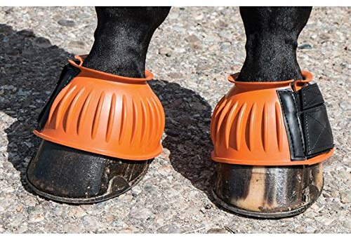 Dura-Tech Ribbed Rubber Double Lock Bell Boots for Horses | Ultimate Horse Protection | Heavy-Duty Impact Shield | No-Rub Design | Secure Double Lock Closure | Size Large | Color Orange