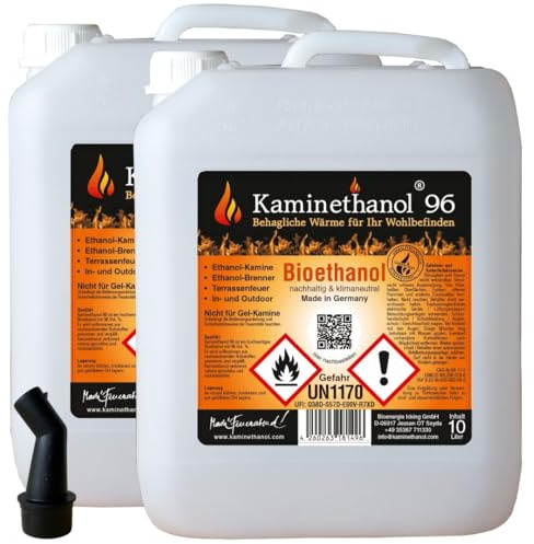 20 L Kaminethanol Bioethanol 96,6 % – 2 x 10 L Kanister mit Ausgießer