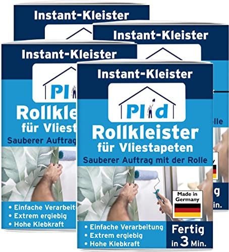 PLID® Colla per Carta da Parati per Vliestapeten - Colla pronta in 3 minuti - Facile applicazione - per tappezzeria con retro liscio e strutturato - Alta resa, confezione da 4x200gr.