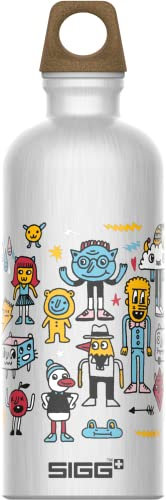 SIGG - Alu Trinkflasche Kinder - Traveller MyPlanet Friends - Kohlensäuregeeignet, Auslaufsicher & Federleicht - BPA-frei - Klimaneutral Zertifiziert - Sport & Schule - Silber - 0,6L