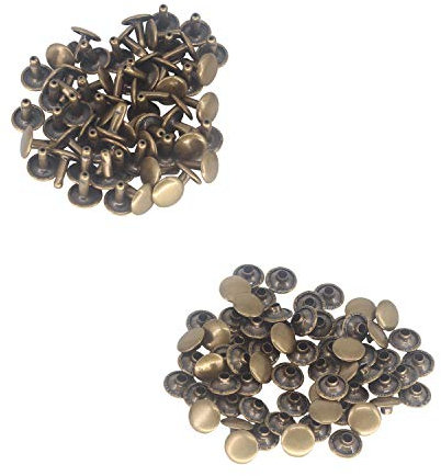 Trimming Shop Leather Rivets 100 Set Double Cap Rivets Tubular Metal Studs for DIY Crafts, Handbag, Belts, Purses, Bags, Shoes, Clothing, Repair & Replacement, 7mm, Bronze