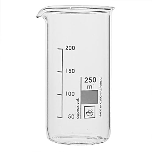 Glass Beaker, 250ml, Tall form, Borosil. 3.3, Pack of 10Pcs