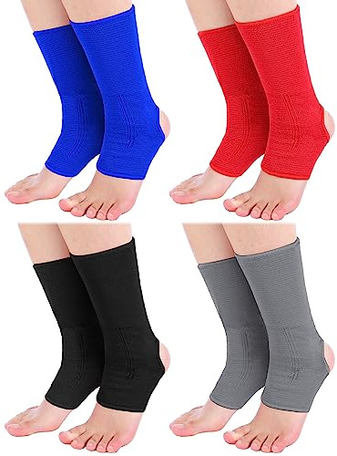 Handepo 4 Pairs Muay Thai Ankle Wraps MMA Compression Foot Sleeve Ankle Braces Sock Support for Men Women Kickboxing Martial Arts Gym Running Sports(Black, Red, Blue, Gray)