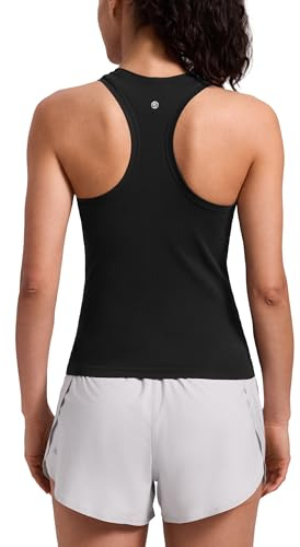 CRZ YOGA Seamless Workout Tank Tops for Women - Athletic Running Gym Sleeveless Shirts Crewneck Racerback Breathable Black Small