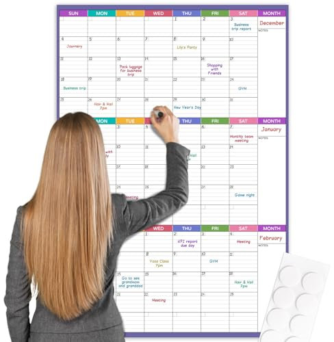 Stor kalender för vägg - Odaterad 3 månaders kalender, 71 x 102 cm