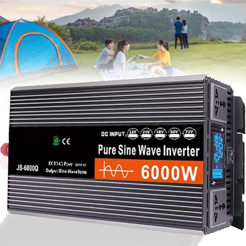 Dfdieratve Inverter a Onda Sinusoidale Pura da 6000 W, DC 12 V, 24 V, 48 V, 60 V, in AC 110 V/220 V, con Display Digitale LCD, Inverter di Potenza per Sistemi Solari Fuori Rete, Camper, Camion,60V
