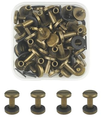 JINTANG 24 Sets Brass Chicago Screws,M4x10mm Flat Head Book Binding Screws | Brass Fasteners Connectors for DIY Leather Craft Belt Strap Bronze