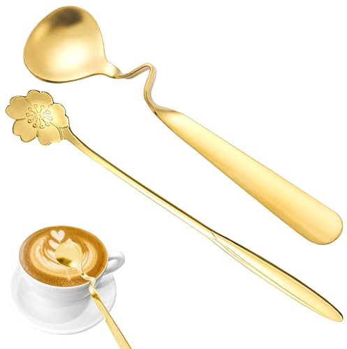Cuillères à miel, cuillères à confiture, cuillères à café, cuillères à café en acier inoxydable, cuillères à céréales incurvées, petites cuillères intéressantes, lot de 2 cuillères à dessert, pour