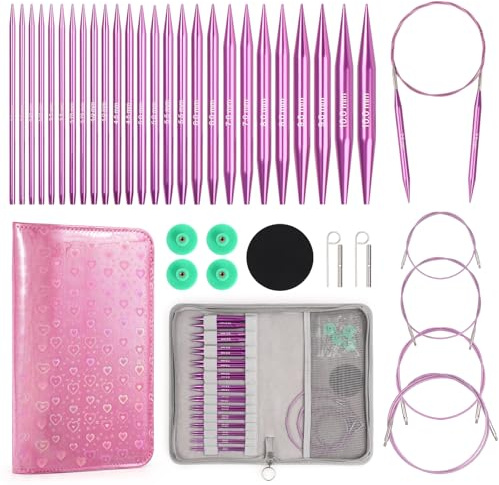 Reessy Knitting Needles, Interchangeable Circular Knitting Needles Set with Case & Accessories, 13 Pair Round Knitting Needle 3.0 mm-10.0 mm, Circular Knitting Needle for Beginners Adults