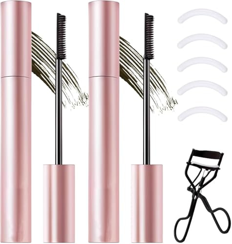 2Pcs Tubing Mascara Duo for Lash Makeup, 2pcs Eyelash Curler, 5pcs Eyelash Curler Special Adhesive Strip Perfect for Day and Night Looks Essential Enjoy Beautifully Full and Thick La (Brown)