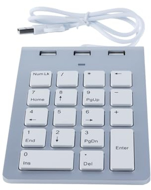 Orivin Teclado numérico con cable, tipo C, USB 2.0, con 3 puertos USB para portátiles, tabletas, notebooks, PC, ordenadores de escritorio y más.