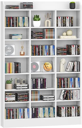 Hzuaneri CD/DVD Storage Rack, 747 CD Storage Tower, Storage Racks Shelf with Adjustable shelves, Media Display Stand Units for Living Room Study, 100 x 17 x 154.5 cm, White CR18003X