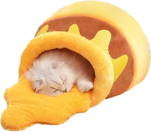 Lit de Grotte for Chat en Pot Miel | Nid for Animaux Compagnie éponge à Rebond Doux et épais avec Coussin Lavable Amovible | Conception Dessin animé Mignon for Petits Chats Chiens