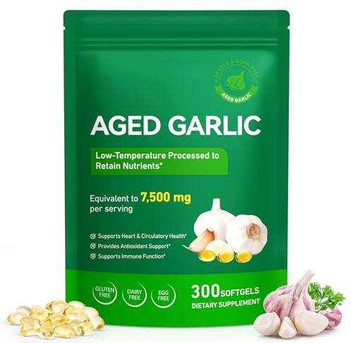 UXENPHXF Aged Garlic Extract Capsules, Immune & Antioxidant Support Garlic Soft Capsules, Supports Heart & Circulatory Health,Take it Directly and Swallow it Whole,300 Softgels