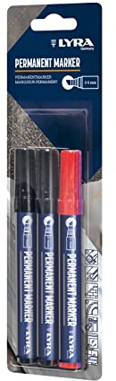 Lyra 4018005 Lot de 3 marqueurs permanents étanches pour bois, métal, pierre, etc. (2 x noir/1 x rouge)