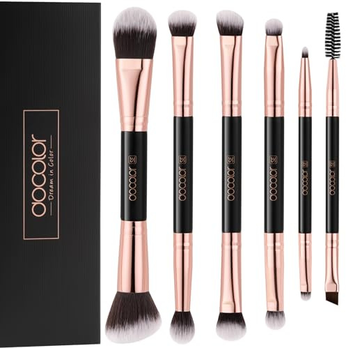 Docolor Double Sided Makeup Brushes, 6Pcs Double Ended Eyeshadow Brush Set Professional Eye Makeup Brushes Set Foundation Eyeshadow Blending Eyebrow Travel Make Up Brushes Kits