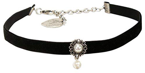 Alpenflüstern Trachten-Samt-Kropfband Helena - nostalgische Trachtenkette enganliegend, Kropfkette elastisch, Damen-Trachtenschmuck, Samtkropfband schmal schwarz DHK266