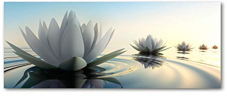 Tulup Impression sur Verre 125x50 cm Image Tableau Photo décorative panoramique pour la Cuisine et Le Salon - Fleurs et Plantes - Fleur De Lotus - Blanc