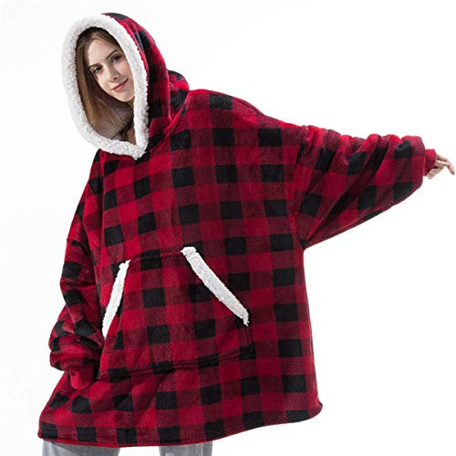 IvyH Manta de Sudadera con Capucha Gigante, Manta de Sherpa para Usar Manta de TV Cálida y Esponjosa con Capucha y Bolsillo Grande Talla única para Hombres Mujeres Adultos Adolescentes