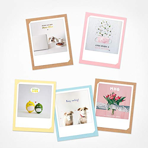 PICKMOTION Set mit 5 Foto-Gruß-Karten mit Umschlag Grüße & Wünsche, Premium Instagram-Gute-Besserung-Karten, handgemachte Klappkarten, lustige Sprüche & Motive, Tiere, Blumen, bunt, BKK-0137
