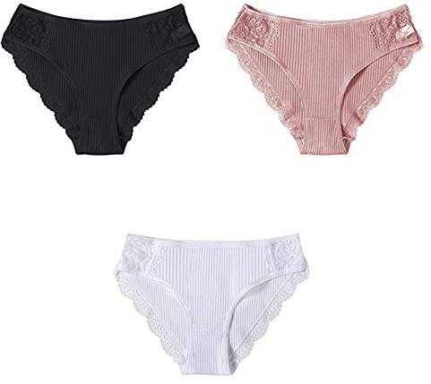 HAIBI Femme Culotte Slips Ensemble De Culottes en Coton pour Dames Ensemble De Slips en Dentelle Florale pour Femmes Sexy sous-Vêtements Respirants À Taille Basse, Lot De 3, Ensemble 1, M