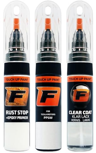 FIRANTO Lackstift Autolack Reparaturset für Tesla Motors PPSW White Water - 3-in-1 Autolack Kratzer Reparaturstift 15ml Grundierung, Klarlack