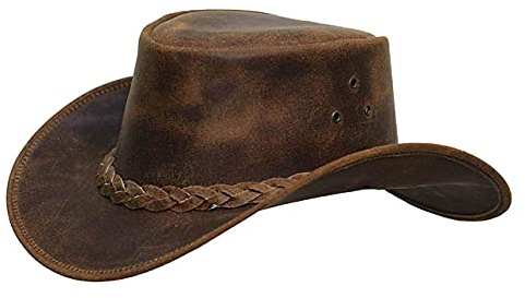 LuxHide Cowboy Western Cow Hide Genuine Leather Handcrafted Top Hat (Medium, m) Black