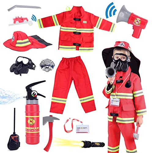 Lesheng space 13 Pieces Kids Fireman Costume Firefighter Dress-Up Toy Set