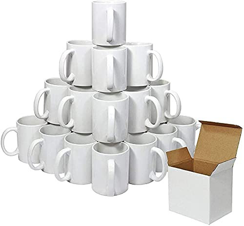 LITTLEBIGTREATS 12x Blank White Sublimation Mugs – Coffee Mugs with Large Handles- Premium Quality Heat Press Cups for Mug Printing with White Gift Box- AAA Grade - Pack of 12 Cups (11oz)