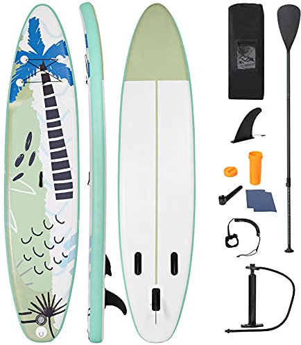 COSTWAY Stand Up Paddling Board, SUP Board aufblasbar, Paddelboard mit Sicherheitsleine, Paddel, Pumpe, Center Finne, Rucksack und Reparaturset (Grün, 320x76x15cm)