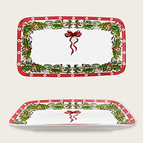 Maison Tortorà - Vassoio in Porcellana con Decorazione Natalizia (Fiocco, 22x12 cm)