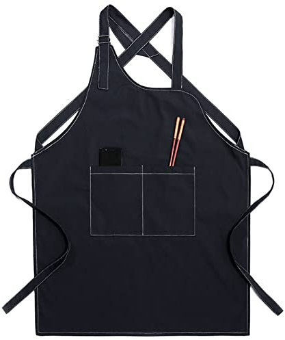 Arbeiten Schürze, Tischlerschürze Schweißerschürze Wasserfest Canvas Werkzeugschürze Herren Damen, Mann Frau, Perfekt Für Garten Keramik Werkstatt Garage (Color : Black, Size : XL)