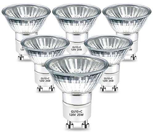 GU10 Halogen Bulb 120v 25W Halogen Light Bulbs, 2800k Warm White gu10 Dimmable for Candle Warmer, Scent Wax Burner, Fragrance Melt, Warming Bulb Pack of 6