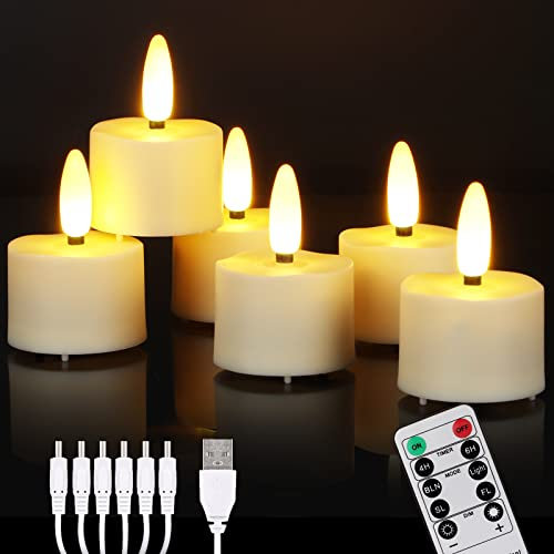 ZIYOUDOLI 6 velas LED recargables, velas de té eléctricas con temporizador a distancia, velas electricas con llama recargables, con cable de carga USB, adecuado Adecuado para la decoración del hogar