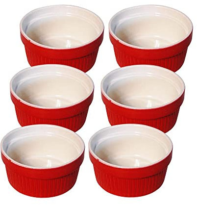 Traditional Handmade Ceramic Souffle/Creme Brulee Ramekin Dishes - Set of 6 200ml Pattern Red Colour