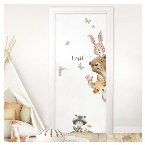 DEKO KINDERZIMMER Türaufkleber Waldtiere Wandsticker personalisiert Kinderzimmer Wandtattoo Tür Sticker Wandaufkleber Babyzimmer selbstklebend DK1120-04