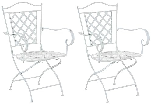 CLP 2er Set Eisenstühle Adara im Jugendstil I Outdoor-Stühle mit Armlehnen I Handgefertigte Gartenstühle aus Eisen, Farbe:weiß
