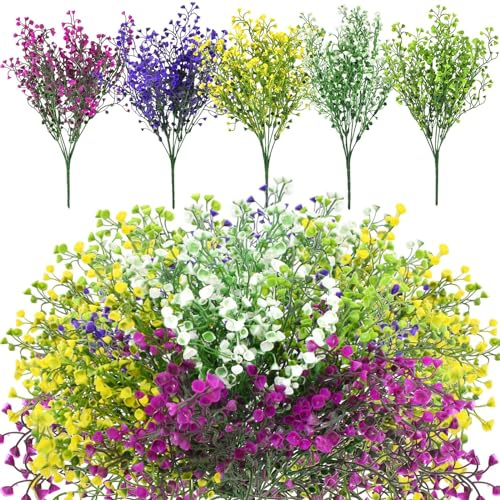 KYSUN 5 Bündel Künstliche Blumen für Draußen, Kunstblumen Frühling, Blumenstrauß Künstlich Wie Echt, Kunstpflanzen UV Beständig, Deko für Garten Outdoor Balkon Blumenbeet Vier Jahreszeiten