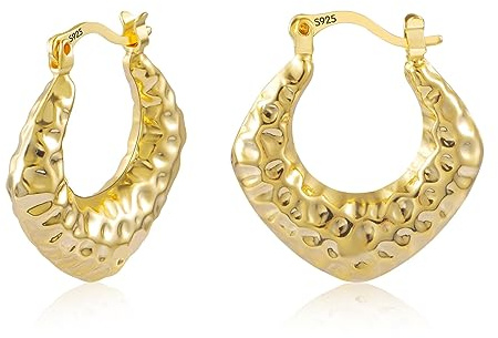 Creolen Ohrring Damen Gold Silber 925 Chunky Minimalist Breit Dicke Creolen | KISSPAT Creolen Ohrringe Damen Gold Silber 925 Chunky Gehämmerte Geometrische Creolen Ohrring Minimalist Schmuck Hypoallergen