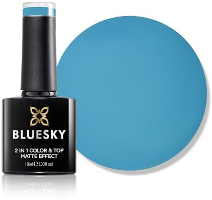 Bluesky 2 in 1 Matte Colour & Top Gel Nail Polish 10ml, Mandarin Blue - LBM02, Matte Finish, No Top Coat Needed, Blue Gel Nail Polish for 21 Day Manicure, Requires Curing Under LED UV Nail Lamp