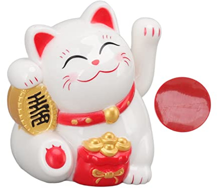 Solarbetriebene Winkekatze, Chinesische Glückskatzendekoration mit Winkearm, Glückskatzenstatue, Ornament, Chinesische Feng Shui-Dekoration, Eingebaut in (Sitzen Sie seitwärts,