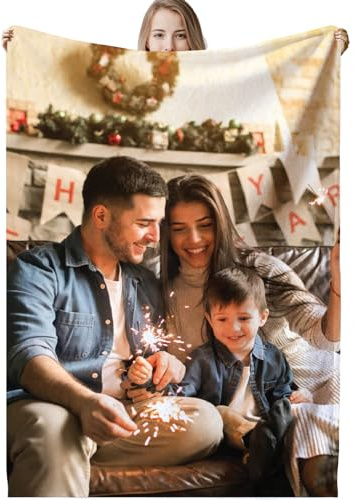 FIKCIK Personalisierte Decke, Fotodecke mit Eigenem Foto, Personalisiert Decke Kuscheldecke, Decke Selbst Gestalten, Personalisierte Geschenke fur Freundin, Mama, Papa(1 Foto)